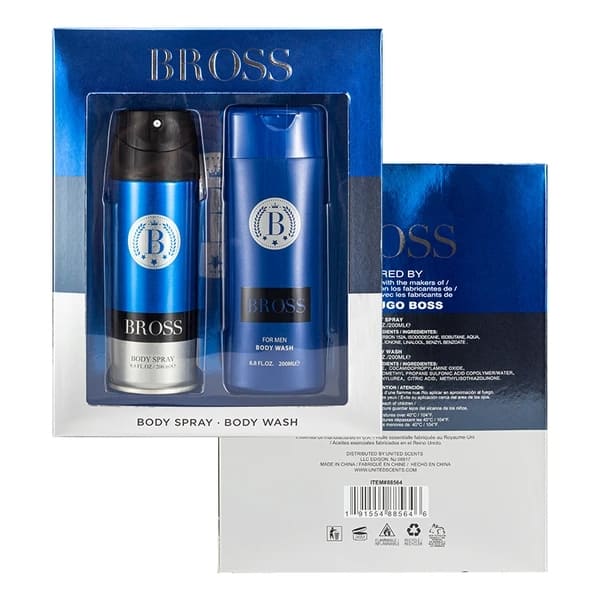 Men's Aerosol Cans 2pcs Set BROSS 6.8fl.oz/200ml Body Spray 6.8fl.oz/200ml Body Wash